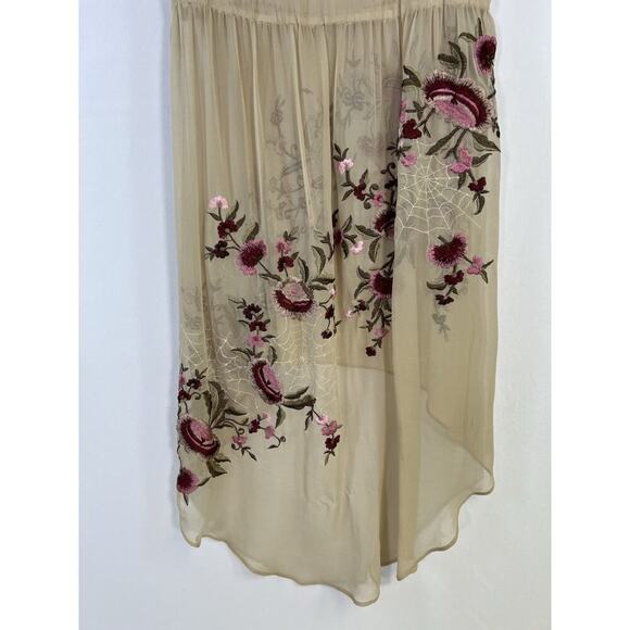 Rare Haute Hippie Embroidered Embellished Floral Silk Hi Low Dress S Fairy Boho - Picture 13 of 14